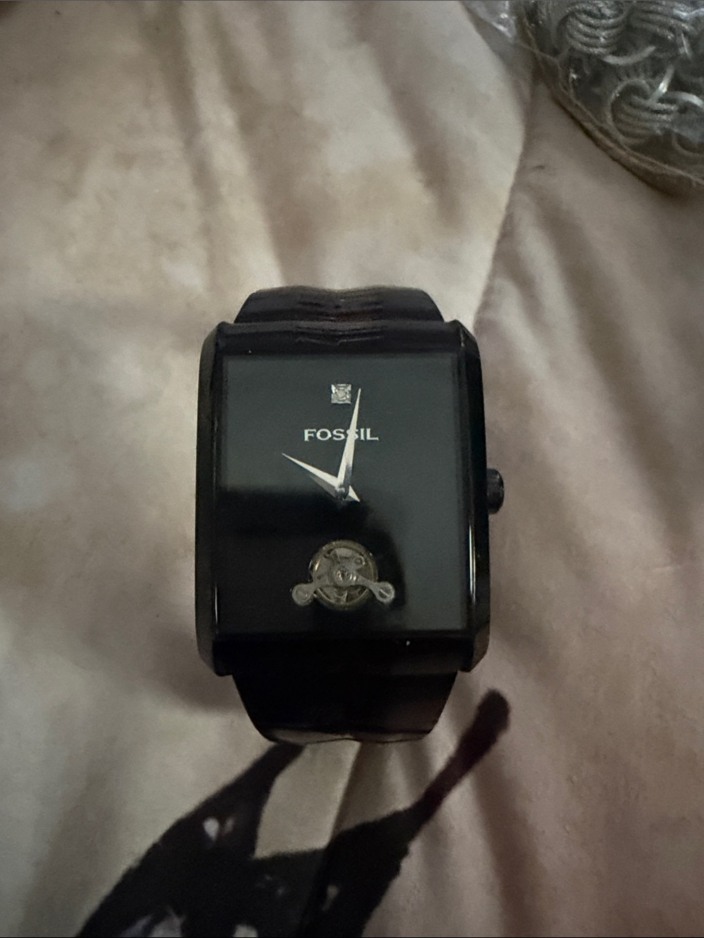 Fossil Black Rectangular Dress Watch with Silver Accents